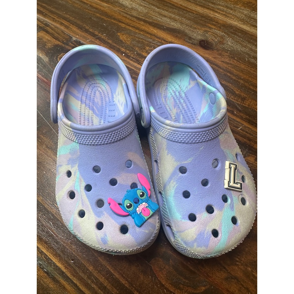 Crocs Kids Classic Marbled Clog Purple Swirl Stitch Jibbitz Size J1 Junior 1